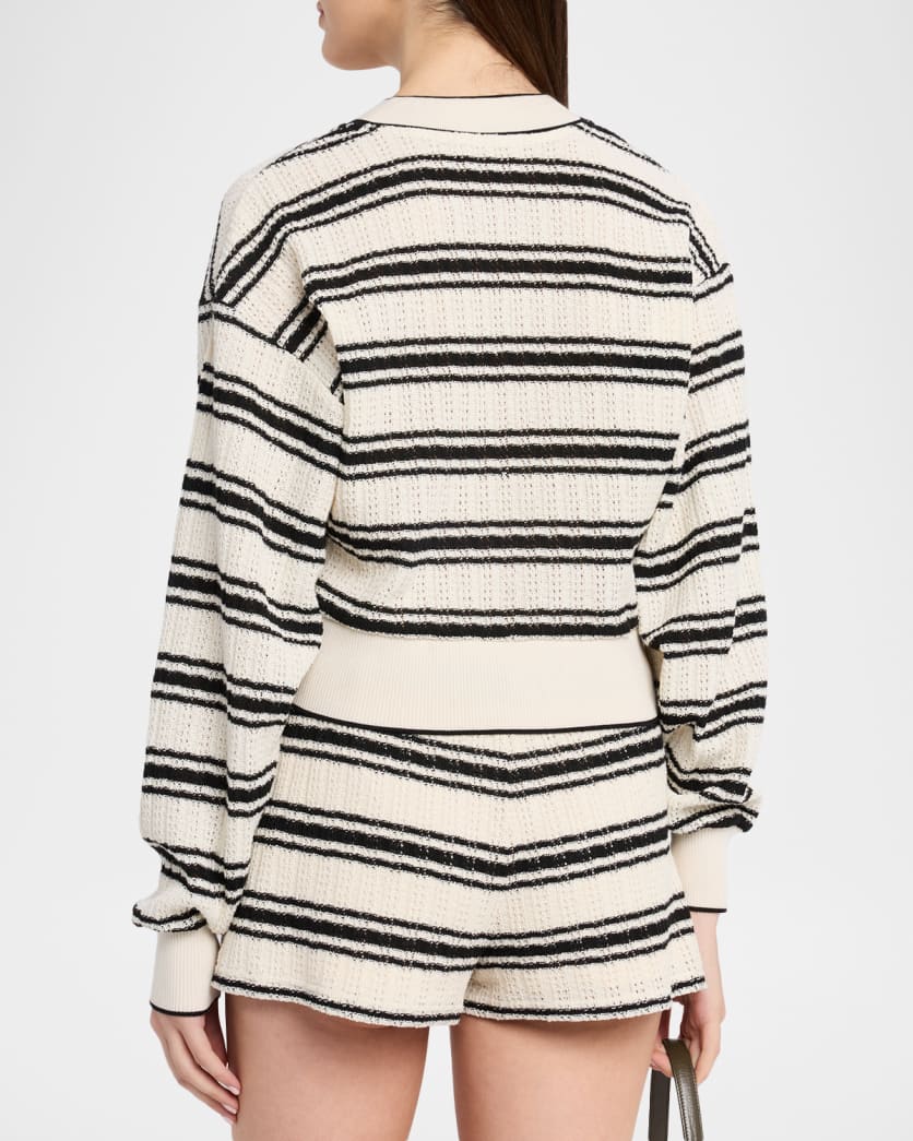 Romy Striped Knit Cropped Cardigan Black Stripe - Ramy Brook