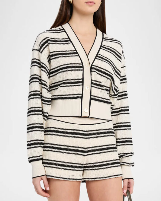 Romy Striped Knit Cropped Cardigan Black Stripe - Ramy Brook