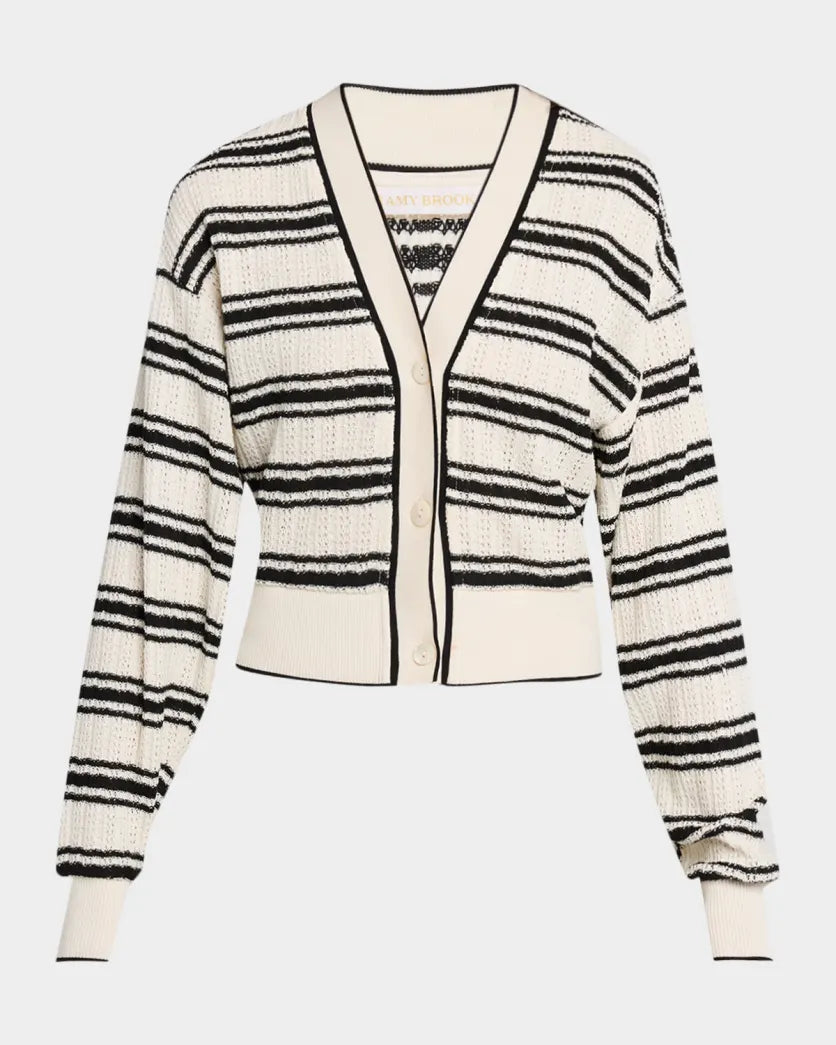 Romy Striped Knit Cropped Cardigan Black Stripe - Ramy Brook