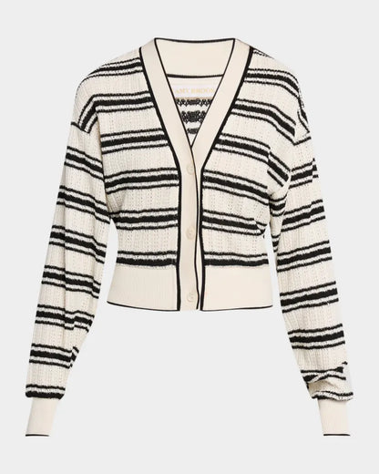Romy Striped Knit Cropped Cardigan Black Stripe - Ramy Brook