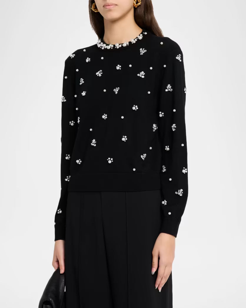 Carolee Embellished Sweater Black - Alice + Olivia