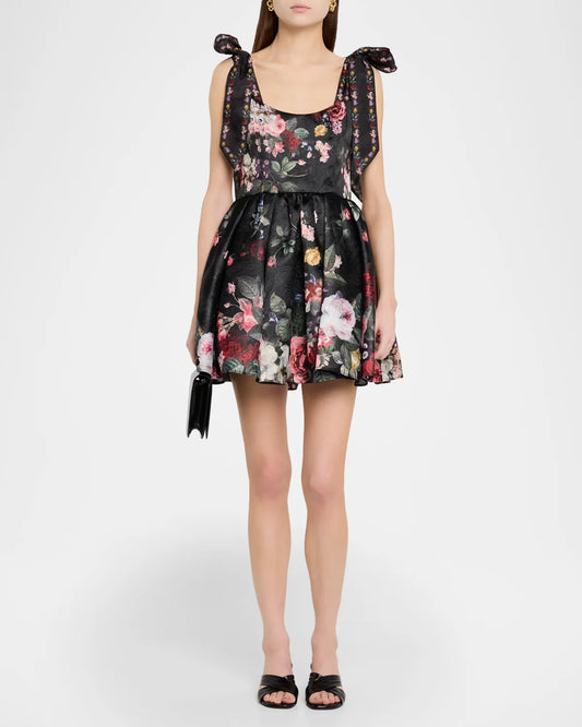 Blanca Flared Mini Dress Hollywood Dreams Black - Alice + Olivia