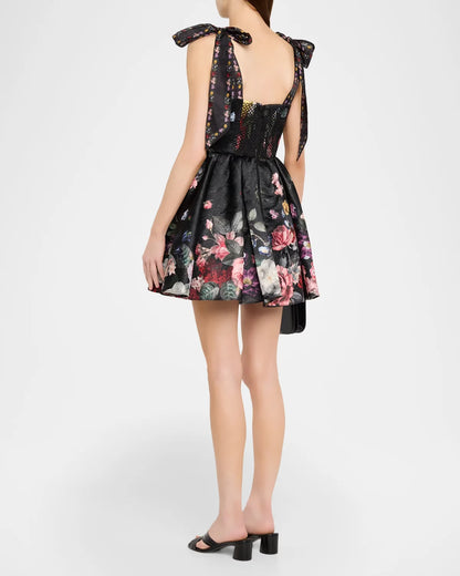 Blanca Flared Mini Dress Hollywood Dreams Black - Alice + Olivia