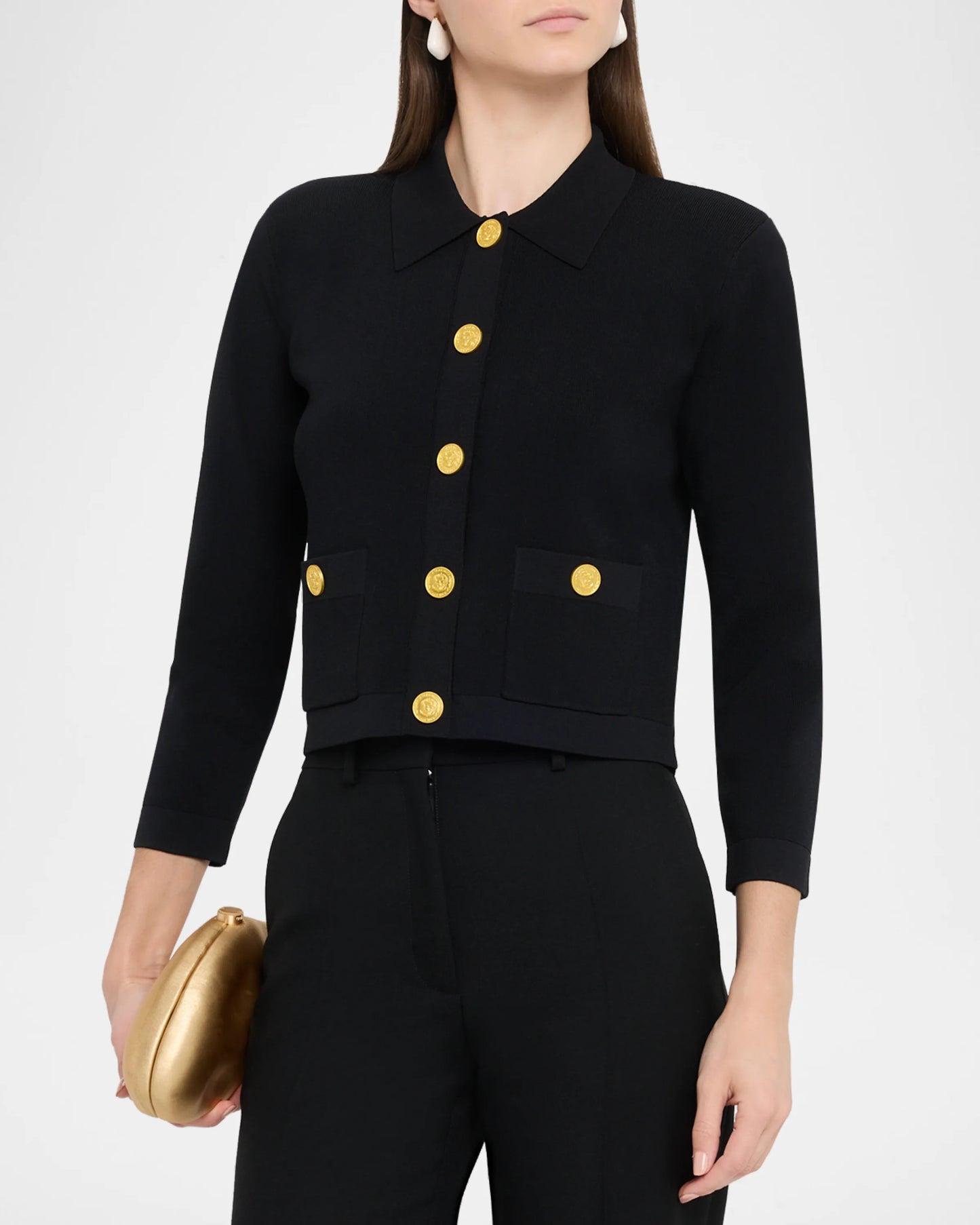 Osiris Collared Cardigan Black Gold - L'AGENCE