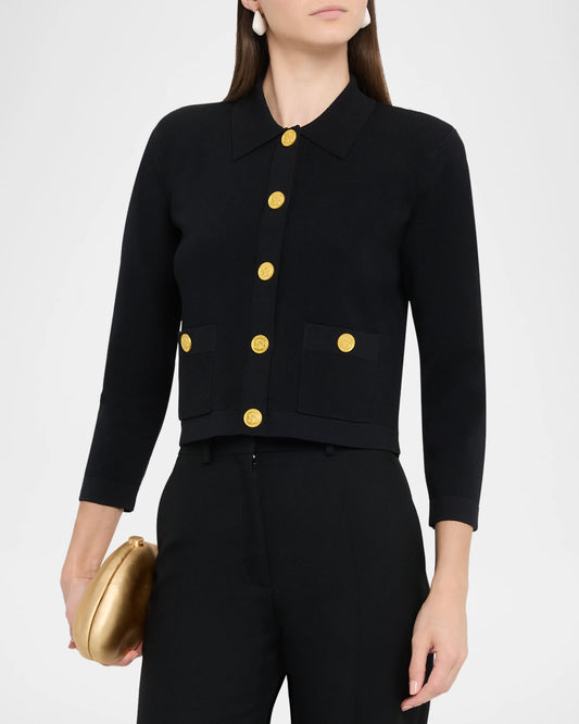 Osiris Collared Cardigan Black Gold - L'AGENCE