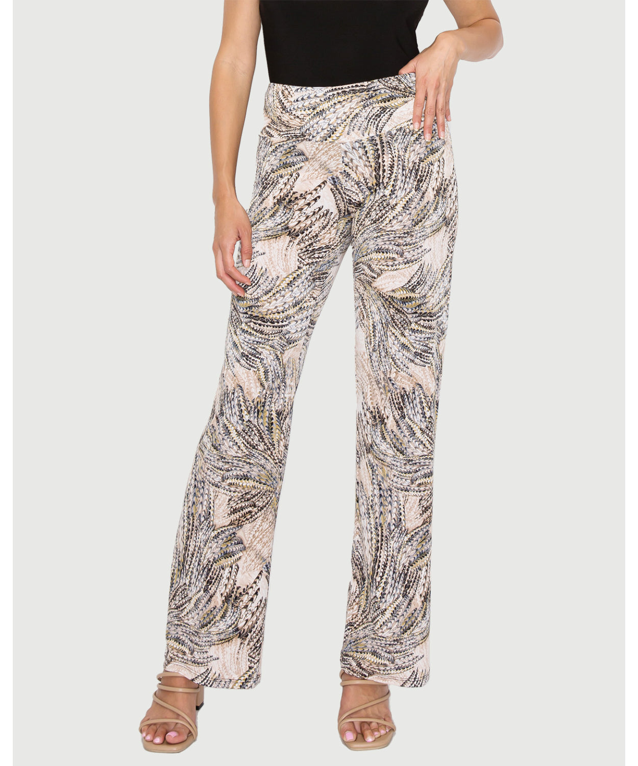 Straight Leg Pant Beige Black Feathers - Last Tango