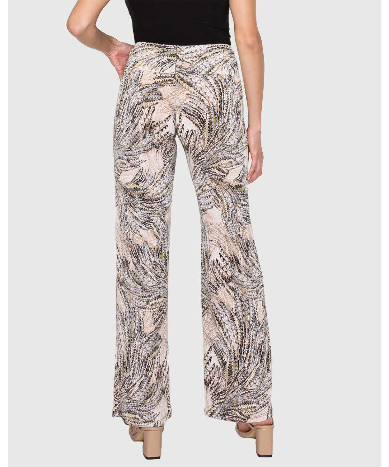 Straight Leg Pant Beige Black Feathers - Last Tango