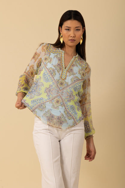 Renata Long Sleeve Top Turquoise - Hale Bob