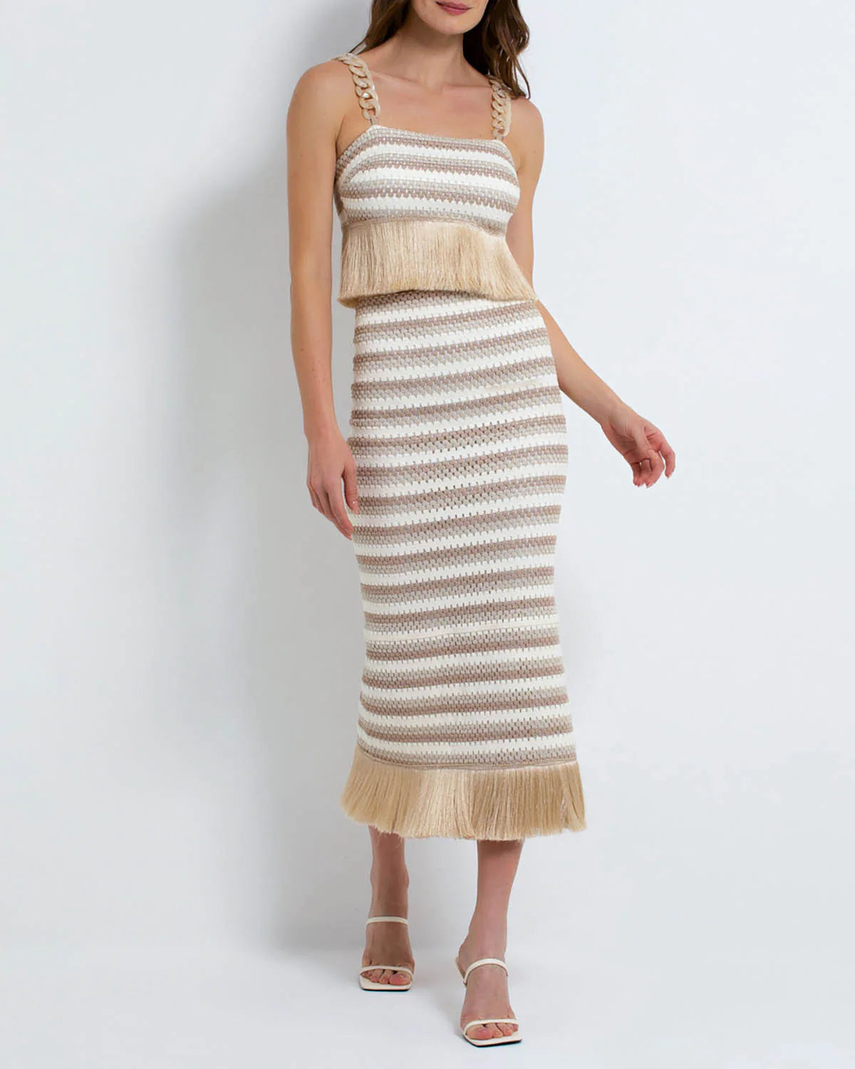 PatBO - Striped Crochet Fringe Trim Top Natural PatBO - Striped Crochet Fringe Trim Top Natural