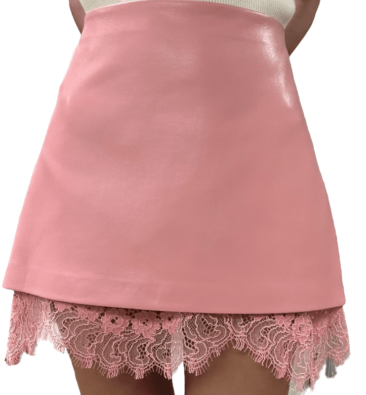 Rubi Vegan Leather Lace Trim Mini Skirt Rose - Alice + Olivia