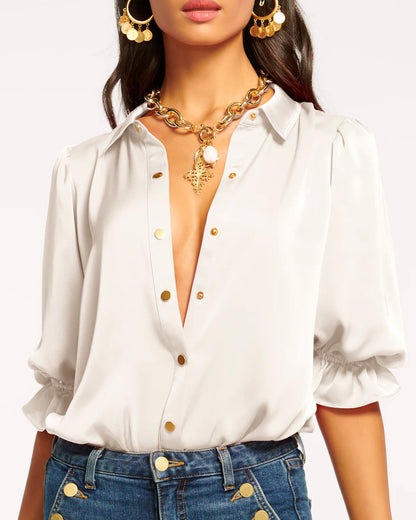 Dina Button Down Bodysuit Ivory - Ramy Brook