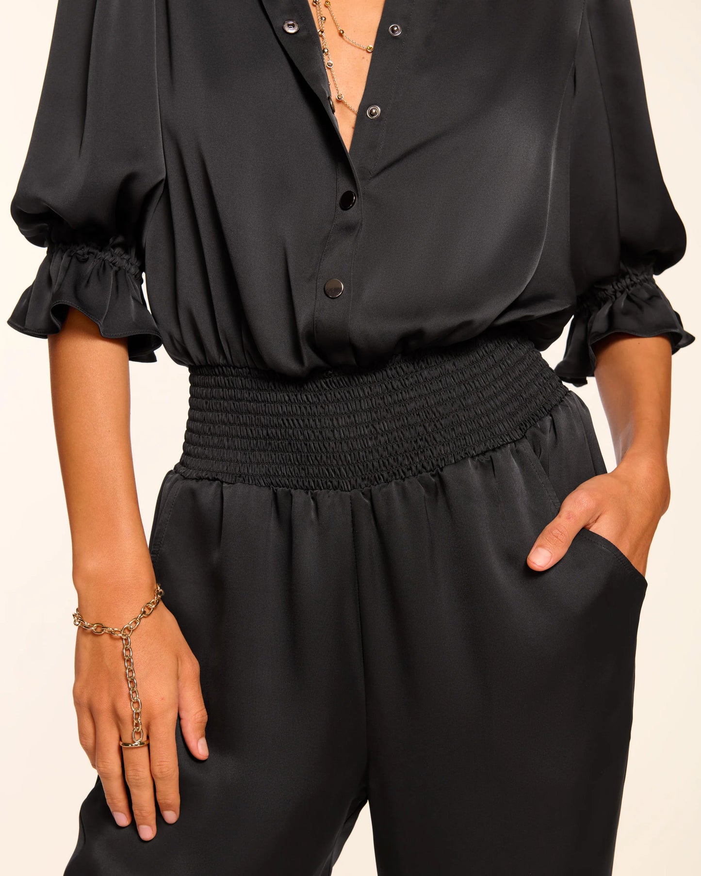 Dina Short Sleeve Button Down Jumpsuit Black - Ramy Brook
