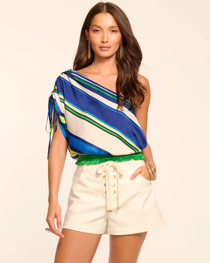Delara One-Shoulder Top Ultramarine Stripe - Ramy Brook