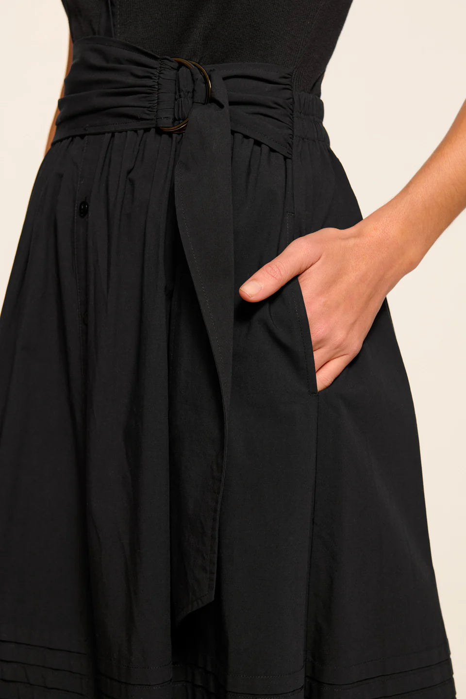 Odessa Cotton Knit Combo Midi Dress Black - Ramy Brook