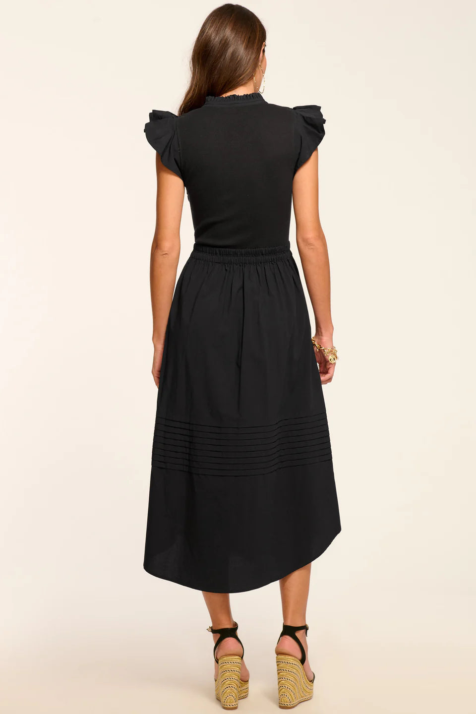 Odessa Cotton Knit Combo Midi Dress Black - Ramy Brook