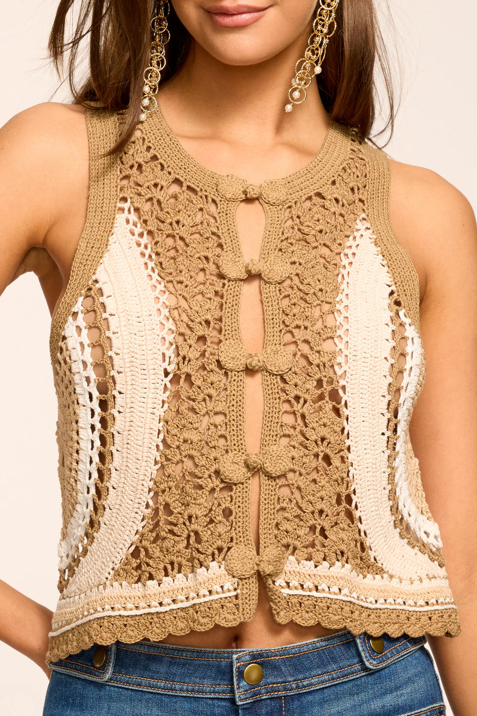 Adriana Crochet Colorblock Tank Top Sandstone Colorblock - Ramy Brook