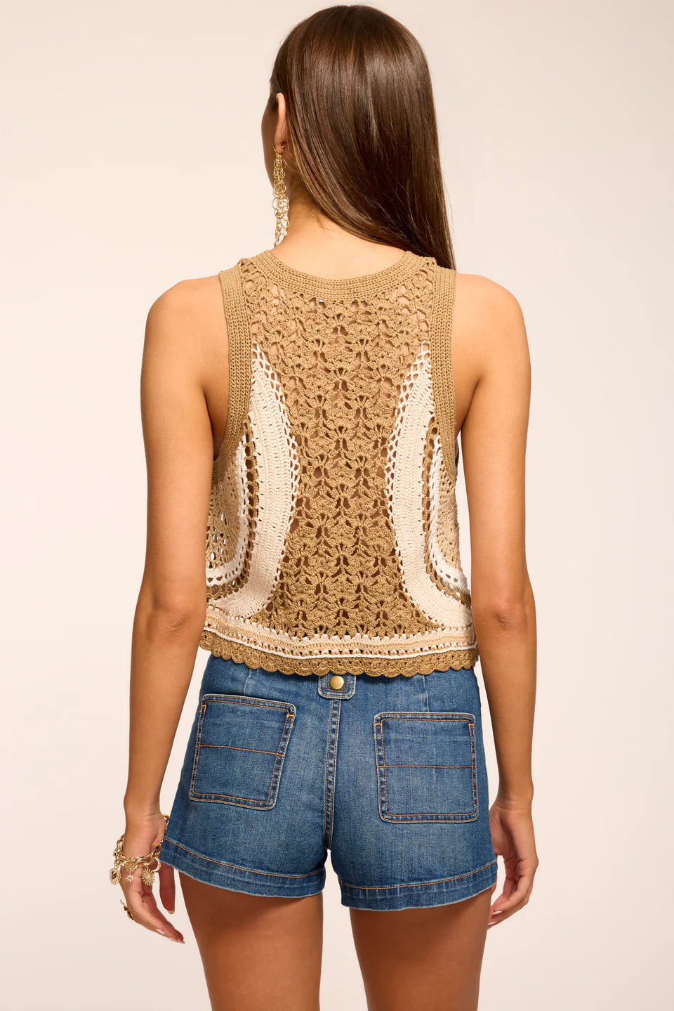 Adriana Crochet Colorblock Tank Top Sandstone Colorblock - Ramy Brook
