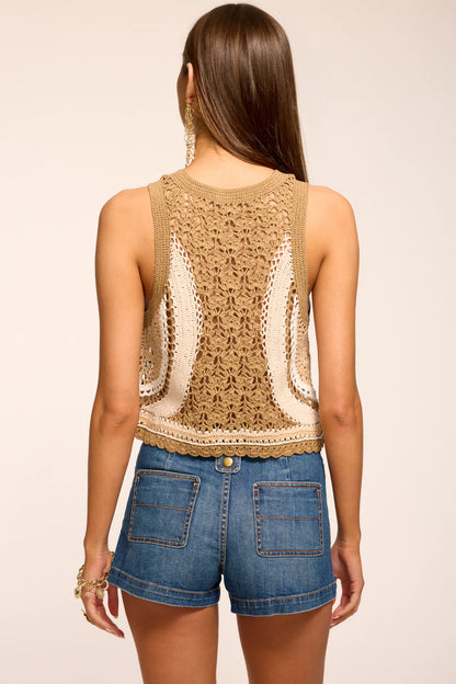 Adriana Crochet Colorblock Tank Top Sandstone Colorblock - Ramy Brook