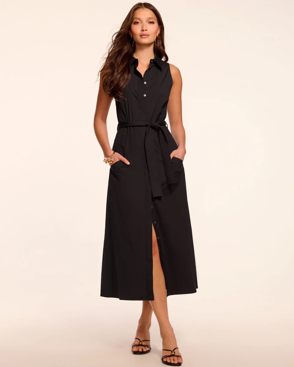 Darcey Cotton Poplin Sleeveless Midi Dress Black - Ramy Brook