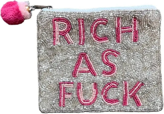 Rich As F*ck Silver Beaded Coin Pouch - Jackie Z Style Co