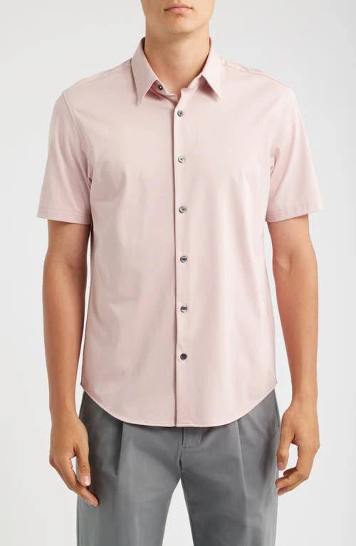 Irving Short Sleeve Shirt Structure Knit Chalk Pink - Theory Men
