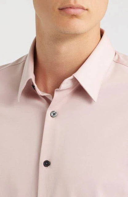 Irving Short Sleeve Shirt Structure Knit Chalk Pink - Theory Men