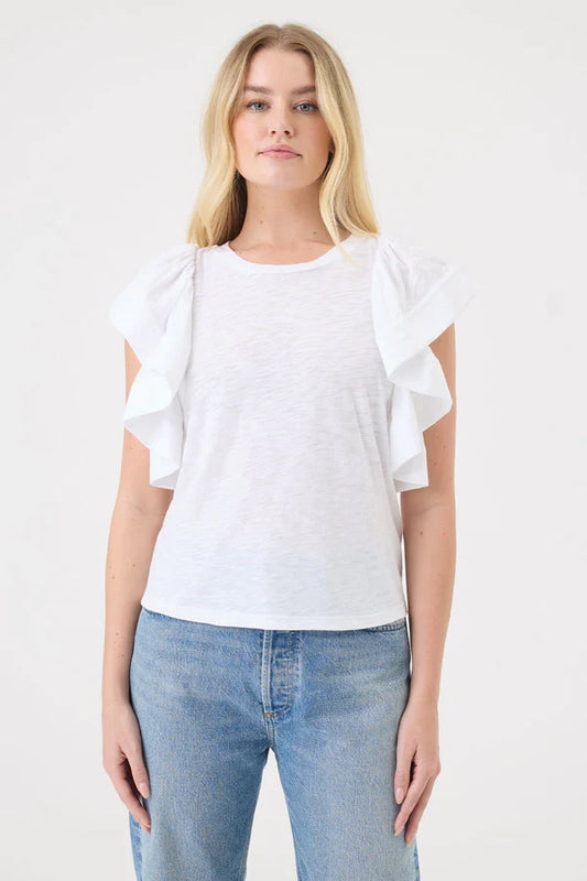 Signature Slub Waterfall Ruffle Shell White - Goldie Lewinter