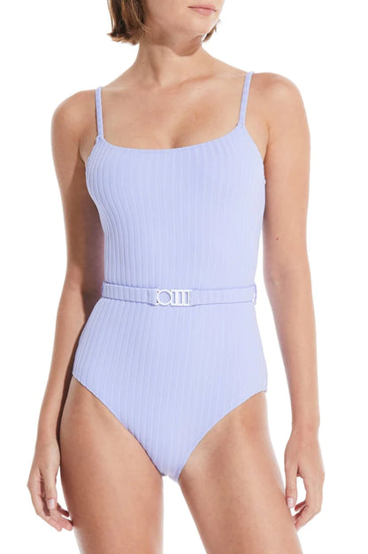 Nina Belt Ribbed One Piece Solid Rib Wisteria - Solid & Striped