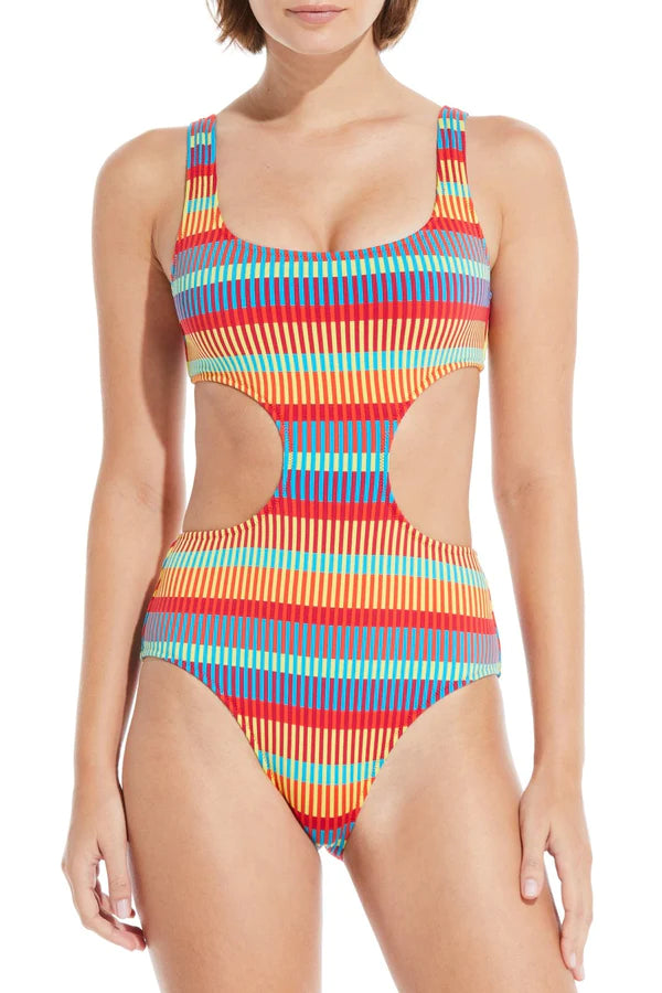 Sarah One Piece Technicolor Mosaic Berry - Solid & Striped
