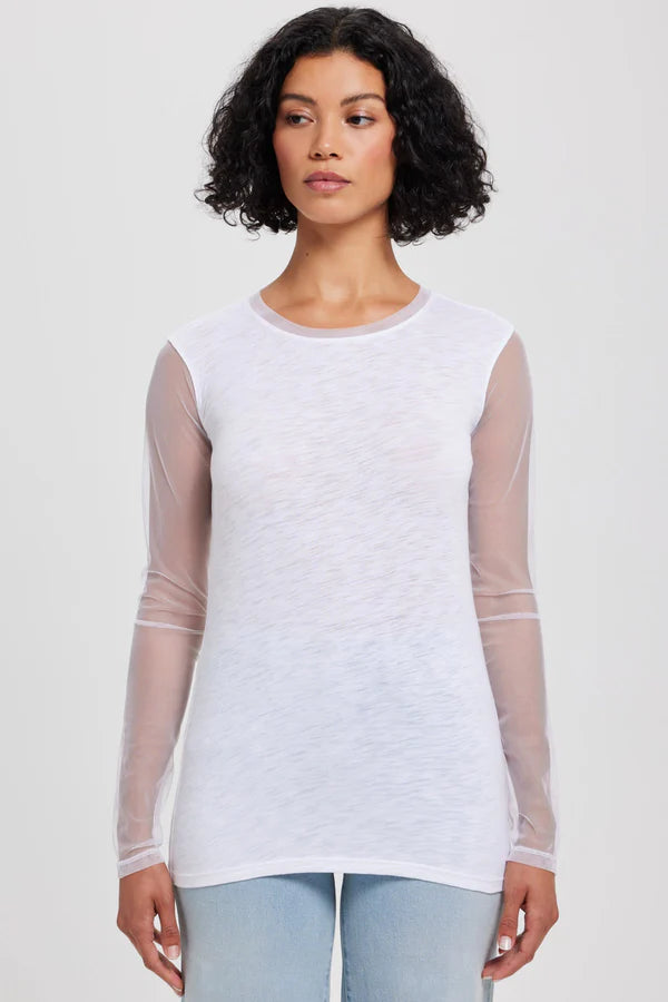 Tulle Long Sleeve Tee White - Goldie Lewinter