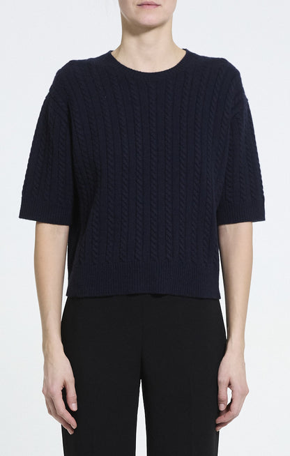 Crop Cable Tee Cashmere Nocturne Navy - Theory Women