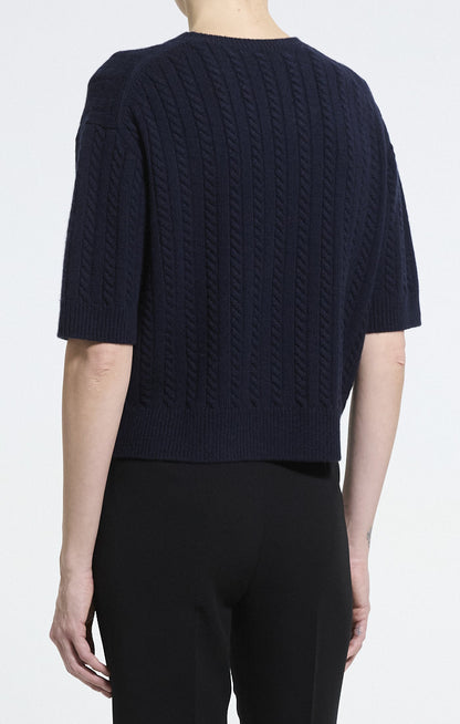 Crop Cable Tee Cashmere Nocturne Navy - Theory Women
