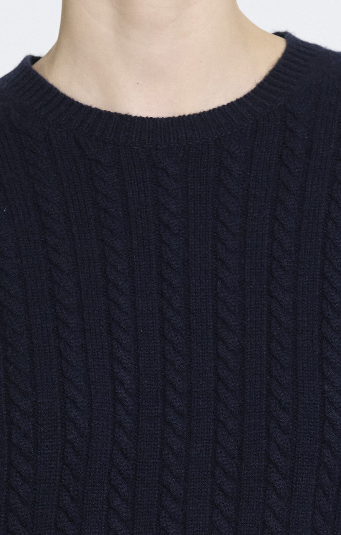 Crop Cable Tee Cashmere Nocturne Navy - Theory Women