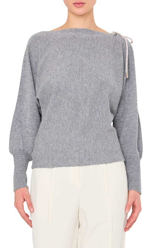 Ida Crystal Bow Cold Shoulder Sweater Grey - Milly