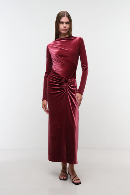 Ferrera Draped Velvet Midi Dress Lipstick - Simkhai