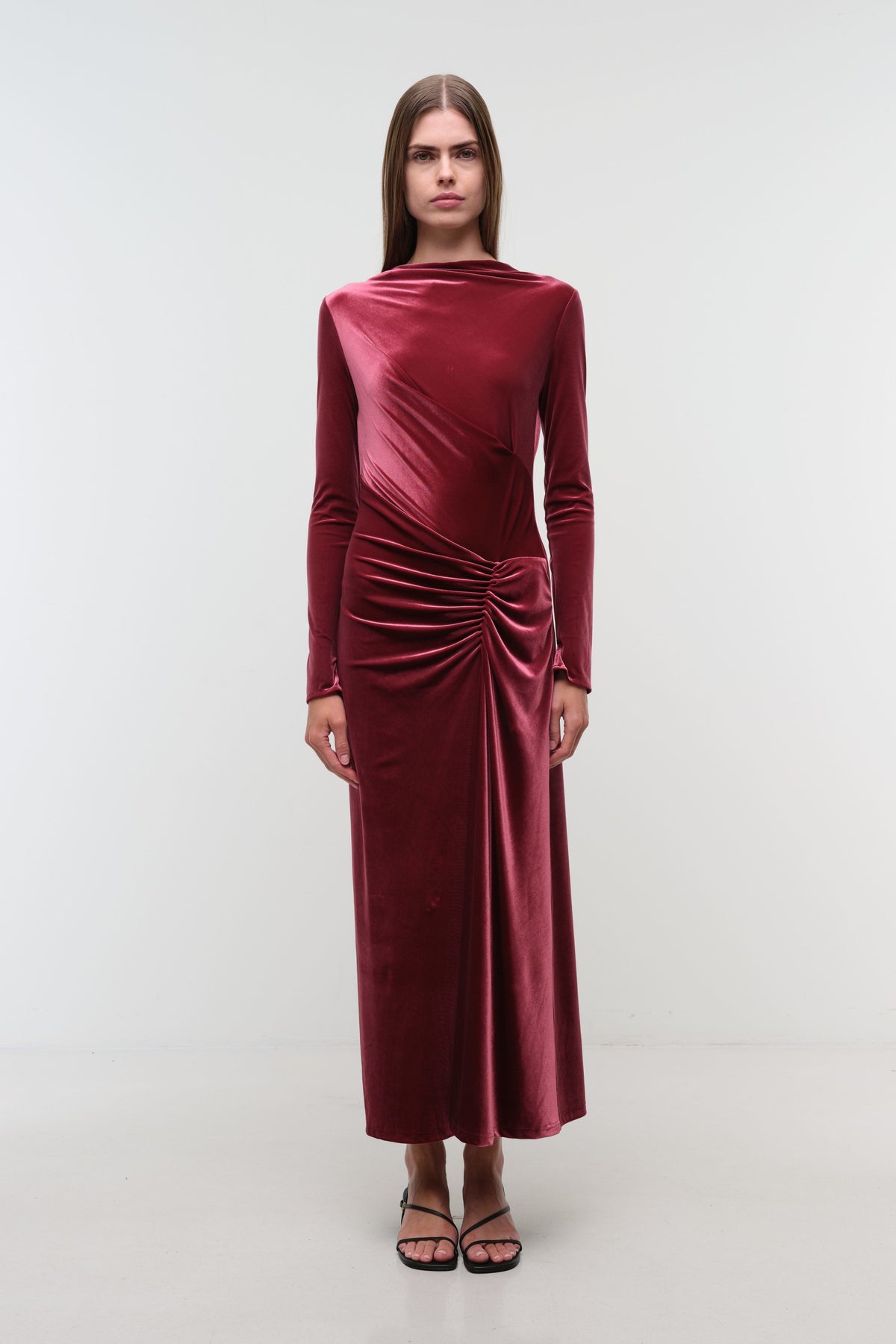 Ferrera Draped Velvet Midi Dress Lipstick - Simkhai