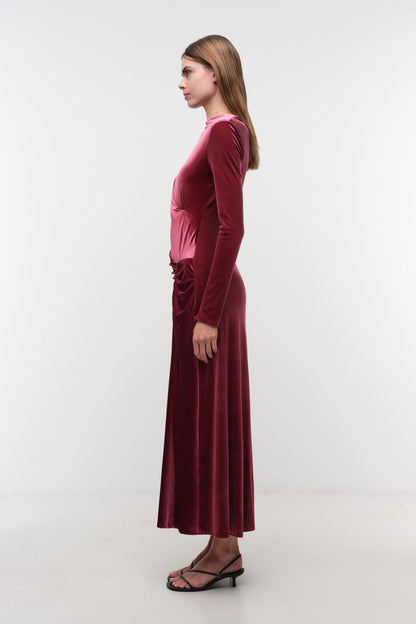 Ferrera Draped Velvet Midi Dress Lipstick - Simkhai