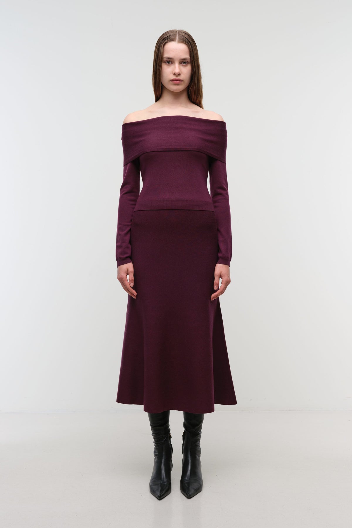 Delphia Off-Shoulder Merino Wool Sweater Dark Orchid - Simkhai