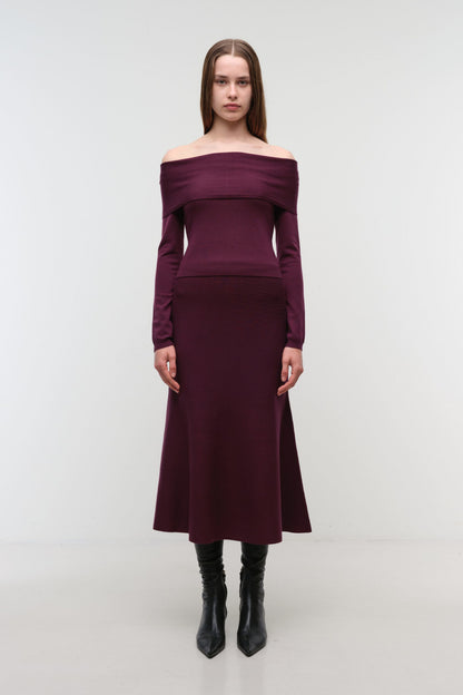 Delphia Off-Shoulder Merino Wool Sweater Dark Orchid - Simkhai