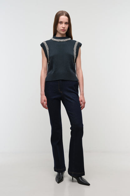 Joanae Sleeveless Embellished Sweater Dark Spruce - Simkhai