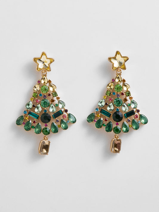 Spruced Up Christmas Tree Earrings Gold - BaubleBar