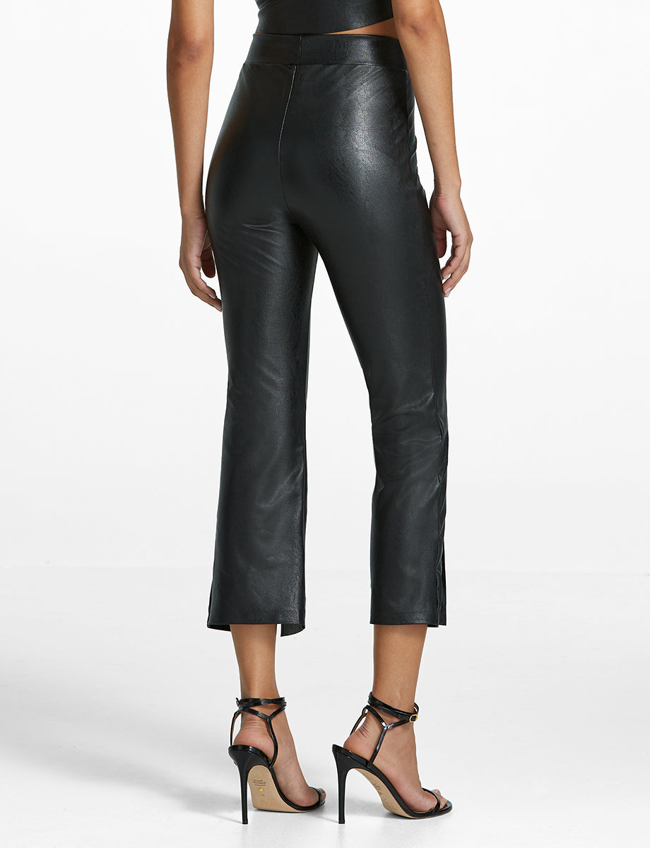 Faux Leather 7/8 Split Front Pant Black - Commando