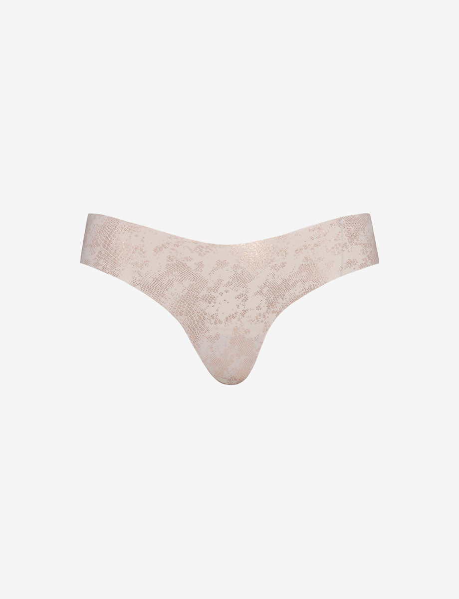Classic Mid-Rise Thong Rose Gold Shimmer Snake - Commando
