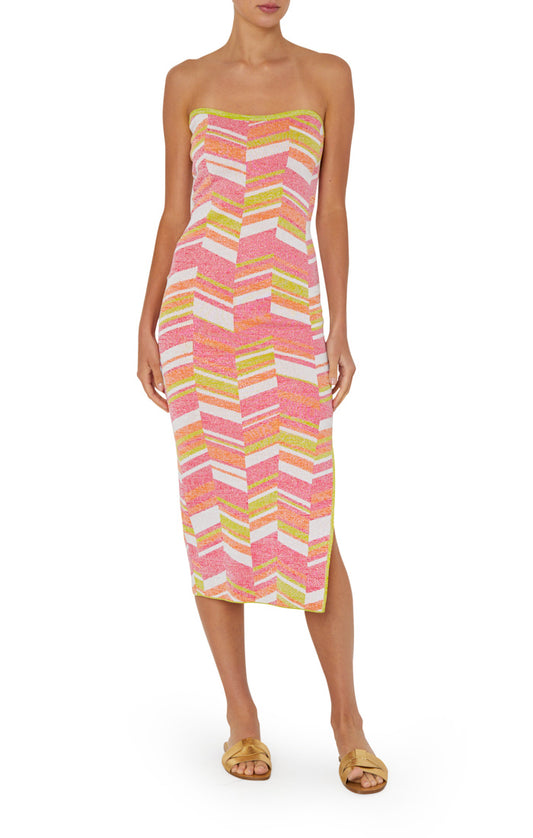 Strapless Multicolor Chevron Knit Dress Chartreuse Multi - Milly