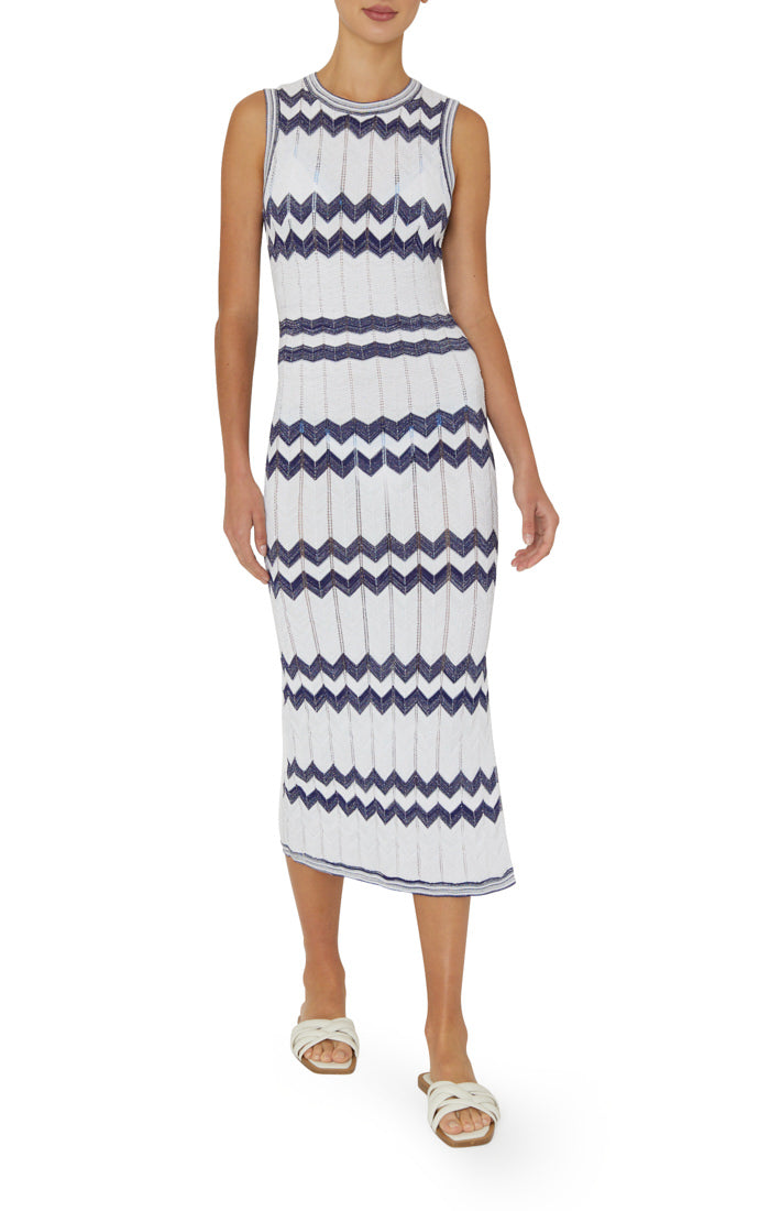 Oversized Zig Zag Midi Dress Navy/Ecru - MILLY Oversized Zig Zag Midi Dress Navy/Ecru - MILLY