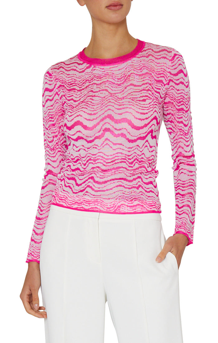 Wave Jacquard Crewneck Pullover Pink/Ecru - Milly