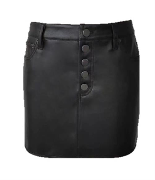 Joss HR Vegan Leather Exposed Button Front Mini Skirt Black - Alice + Olivia