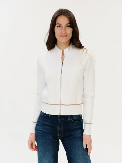 Solene Zip Up Sweater Ivory/Camel - Six Fifty Clothing