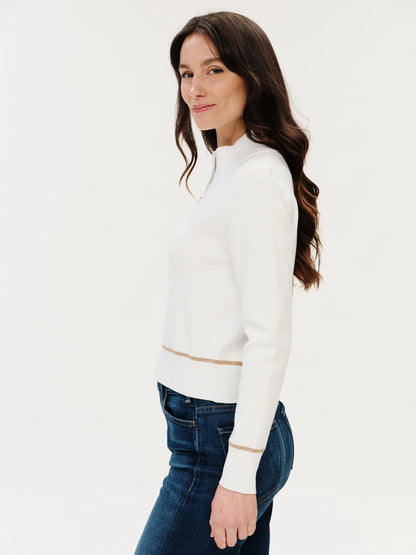 Solene Zip Up Sweater Ivory/Camel - Six Fifty Clothing