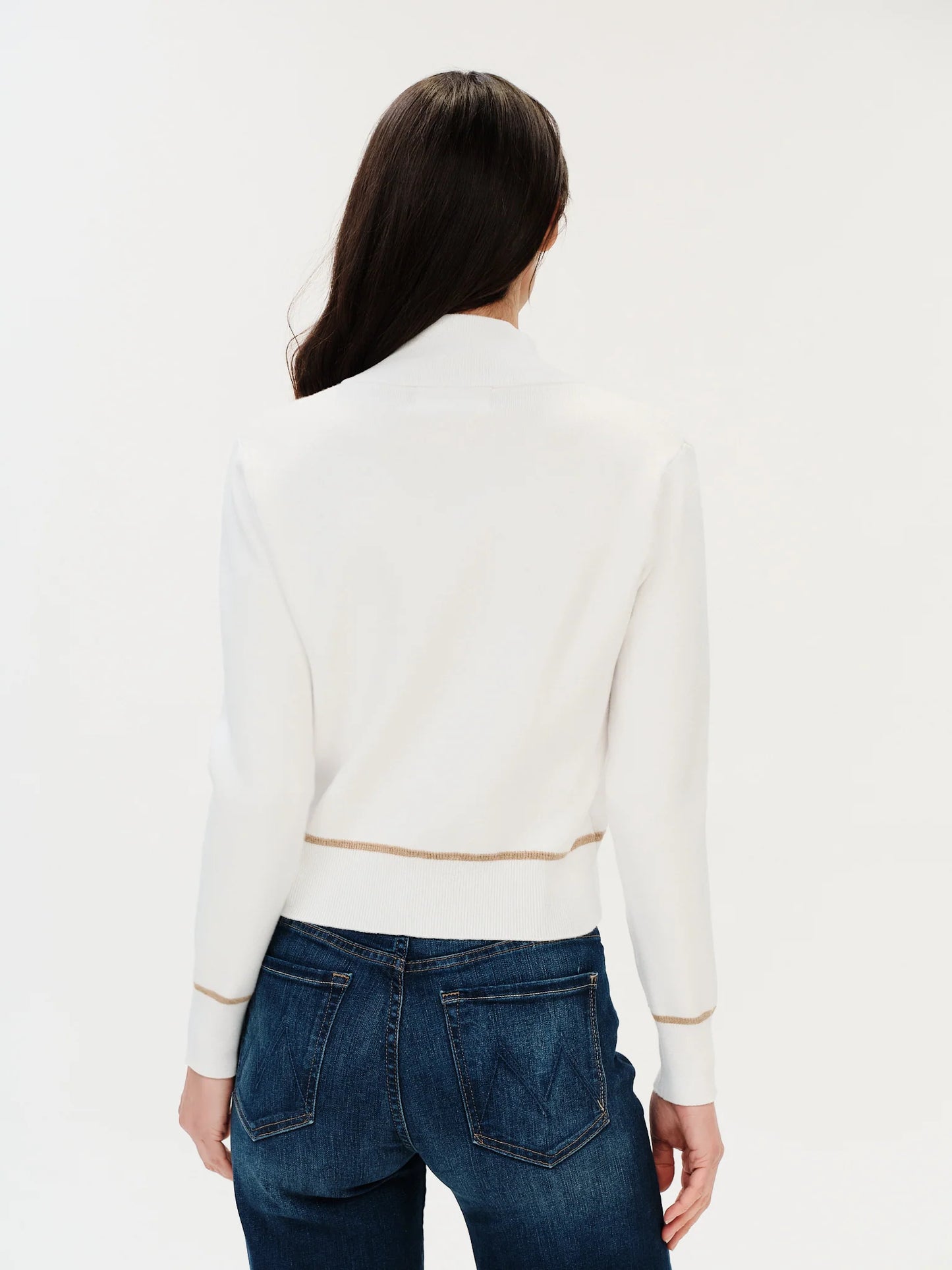 Solene Zip Up Sweater Ivory/Camel - Six Fifty Clothing